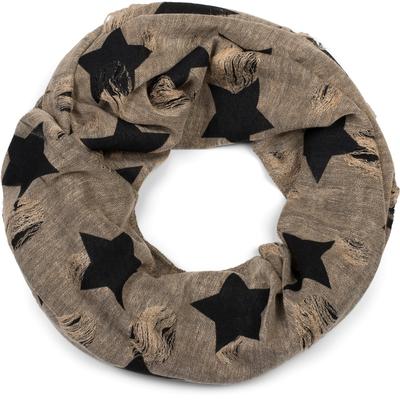 Loop STYLEBREAKER "Loop Schal mit Sterne und Punkte Muster", Damen, braun, Obermaterial: 50% Viskose CV. 50% Polyester PES., Modisch, Modetücher Loop