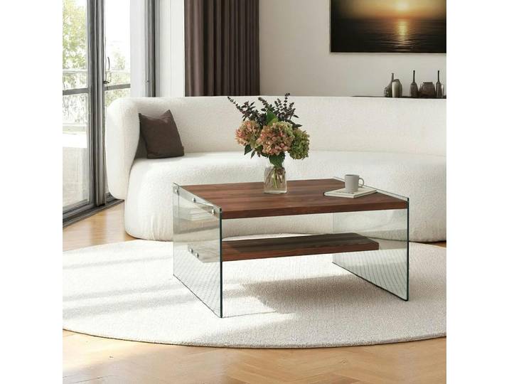 Table basse moderne en verre et bois LHASA - Marron