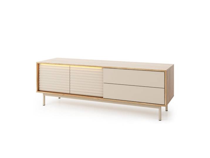 Beautysofa Lowboard Terra mit 2 Türen und 2 Schubladen, Kaschmir/geölte Eiche, Metall, 160x53x40 cm, Wohnzimmer, TV Möbel, Lowboards, Lowboards stehend