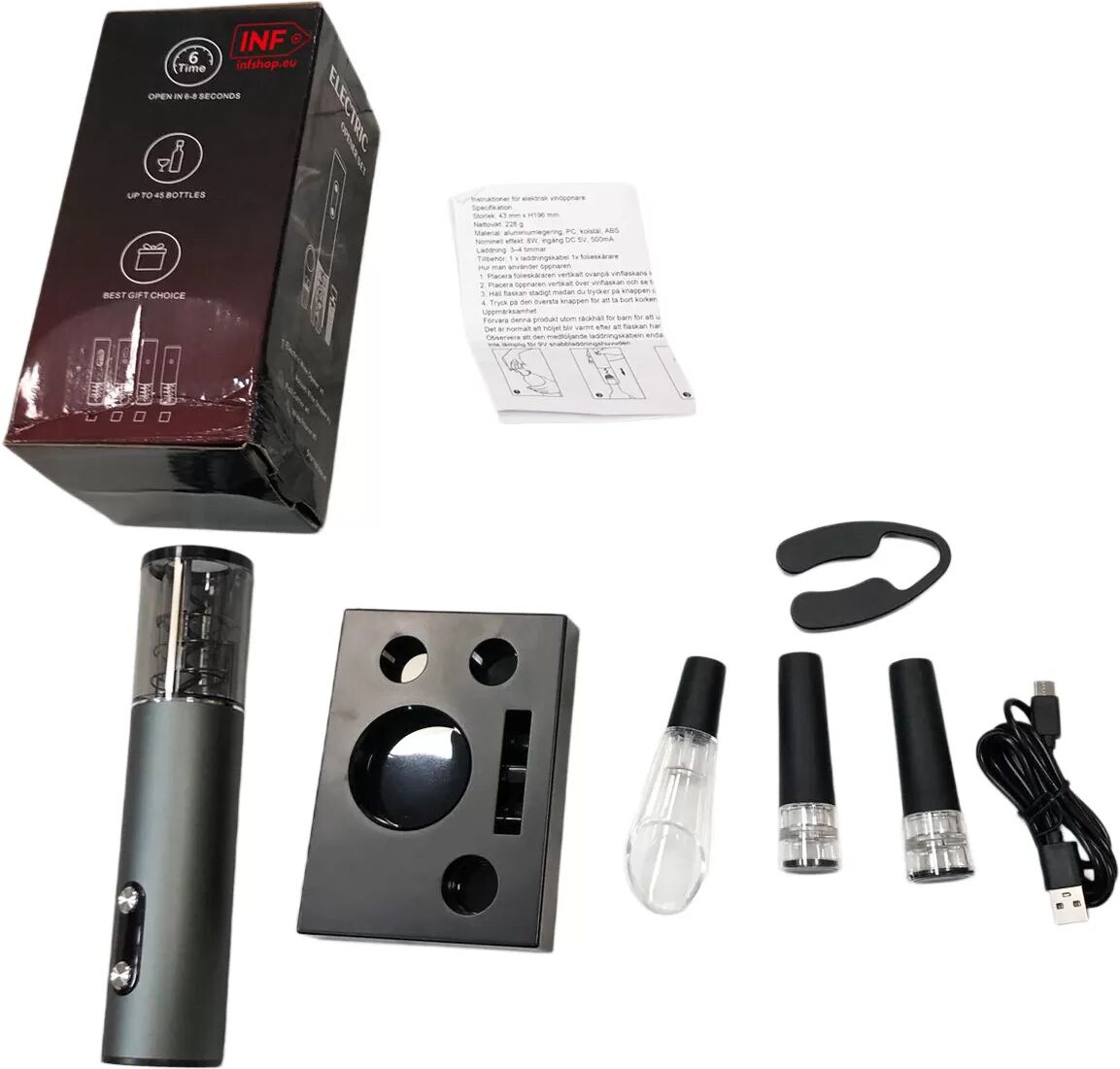 INF Ensemble Tire-Bouchon Électrique 6 Pièces - Rechargeable USB Automatique