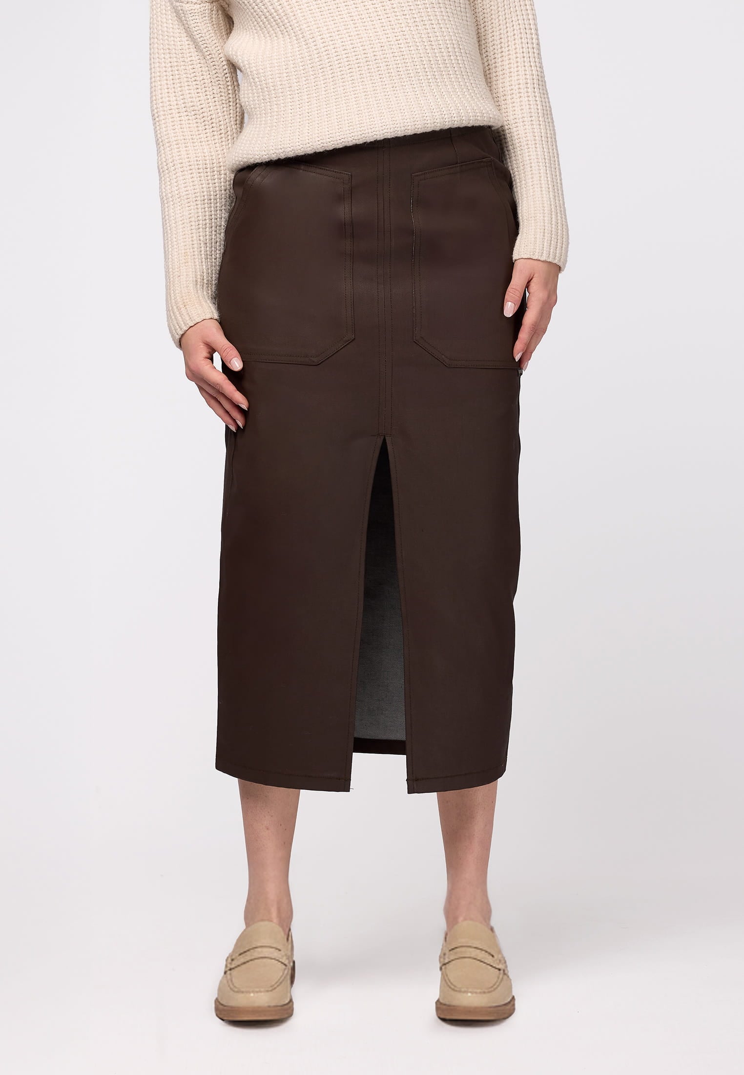 Wickelrock SURI FREY "Rock SFY Freyday", Damen, Gr. XXL, braun (schwarzbraun 218), Obermaterial: 98% Baumwolle CO. 2% Elasthan EL., Röcke Wickelrock