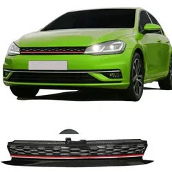 Kühlergitter Kühlergitter passend für VW Golf 7 Facelift, 2017-, mit Wabengitter, Leiste rot, ohne Emblem