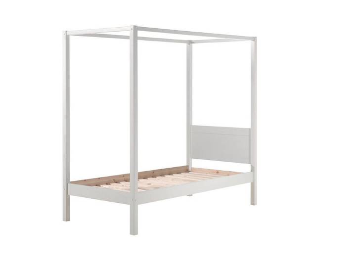 58 aufm Kessel Kinderbett Himmelbett Kathie 208x98x191 Kinderbett Einzelbett Massivholz Weiß (inkl. Versand, Lieferung bis Verwendungsstelle), Liegefläche 90x200, Himmelbett inkl. Rolllattenrost und Gestänge