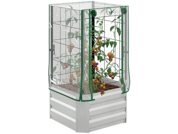 ComfortXL Hochbeet De-05344 3-in-1-Set mit Gewächshaus & Rankgitter Grün/Durchsicht, Grün, Silberfarben, Metall, 53x90x53 cm, Gartenzubehör, Hochbeete
