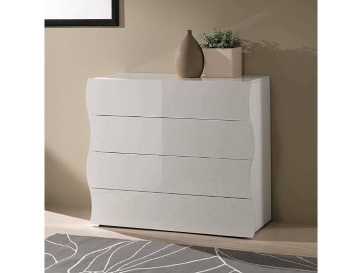 Dmora - Kommode Mattia, Kommode mit 4 Schubladen, Schlafzimmerkommode, 100 % Made in Italy, 98 x 40 x 82 cm, glänzendes Weiß,