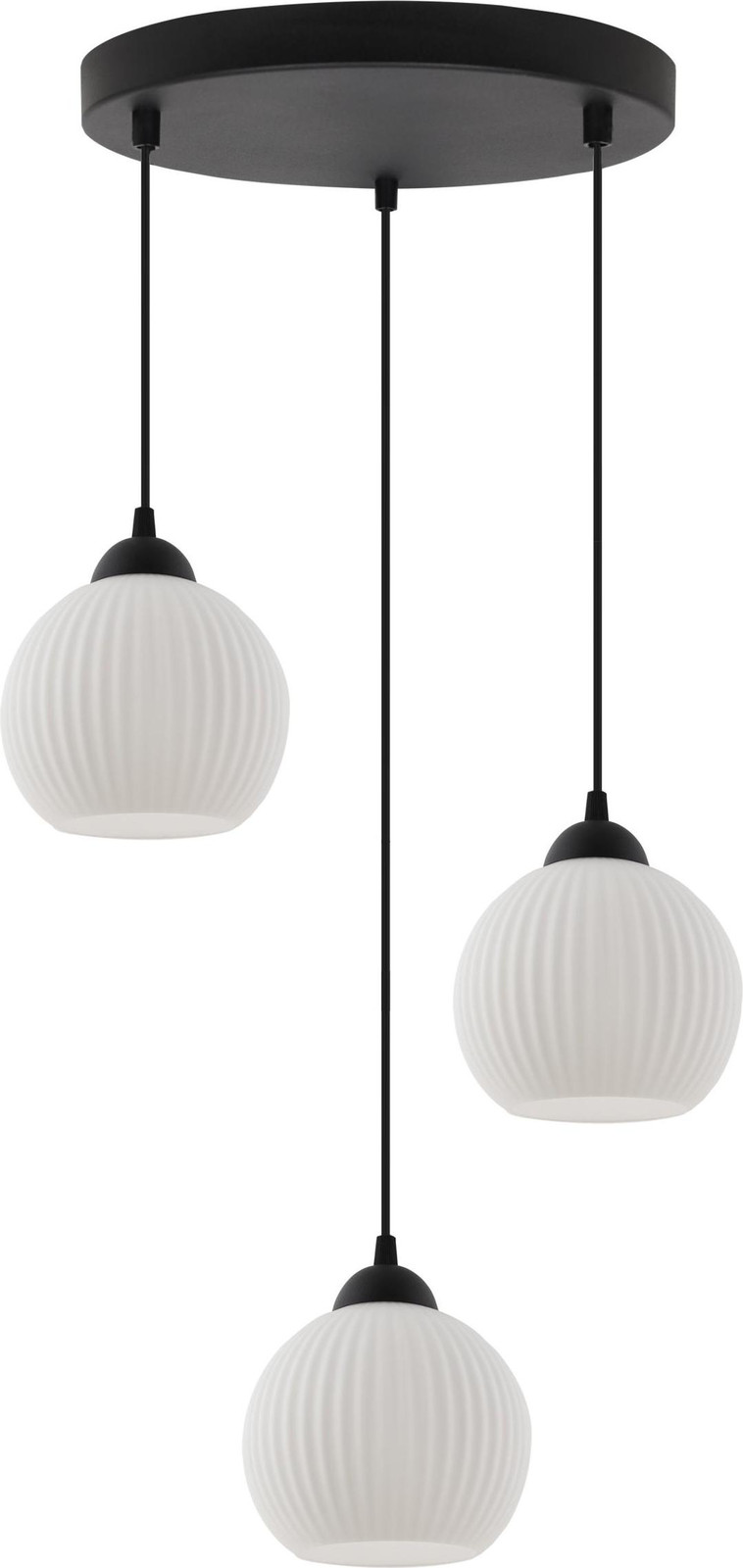 LIGHT HOME LH RIFFLE Hanglamp, zwart, 3-lichts, witte bolvormige lampenkap, E27
