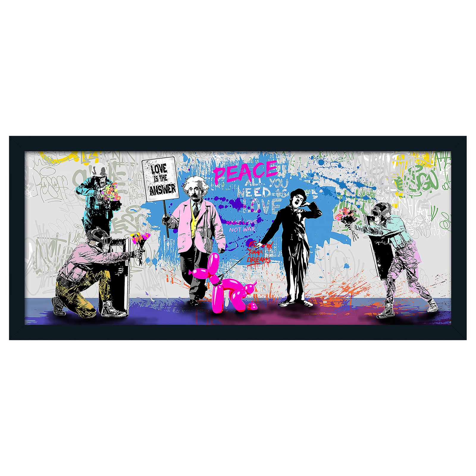 home24 Love Is The Answer wanddecoratie blauw/grijs/roze, B: 130 cm, D: 60 cm, H: 2 cm