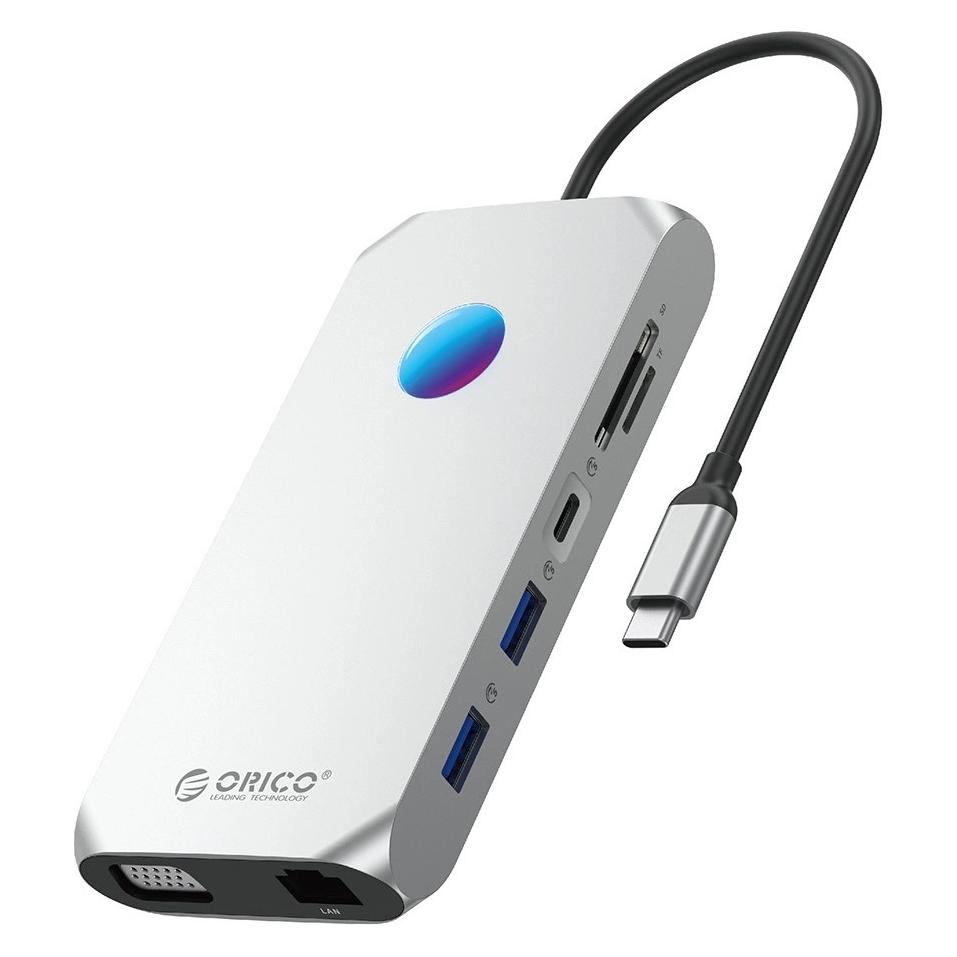 Orico USB-C XCR 12-in-1 RGB-Dockingstation, 2x USB-A 3.1, 1x USB-A 2.0 (USB-C, 12 Ports) (6941788803725)