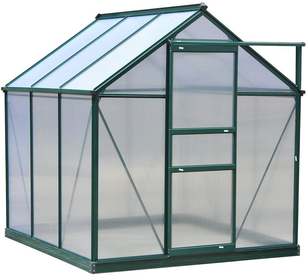 Dakota Fields Callison 6 x 6ft Polycarbonate Greenhouse Walk in Slide Door Dark Green Clear 201cm H X 190cm W X 192cm D