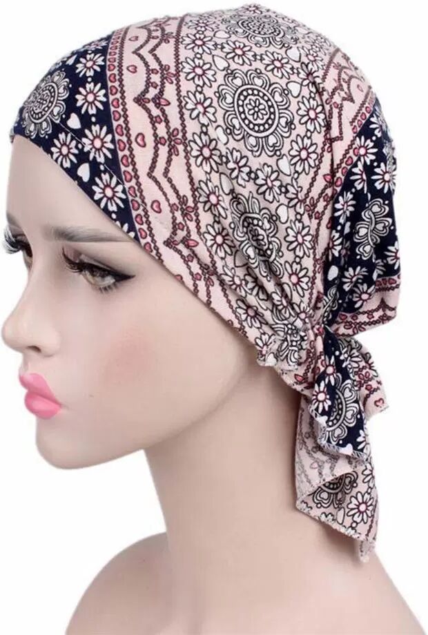 INF Bonnet Turban Élastique en Coton Imprimé - Chapeau de Chimiothérapie - Foulard de Tête Rose