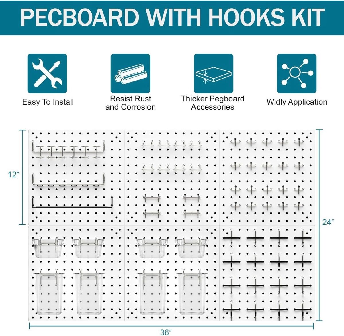INF DIY-Pegboard aus Carbonstahl 40.00cm x 40.00cm, schwer belastbares Wandboard für Zuhause und Büro