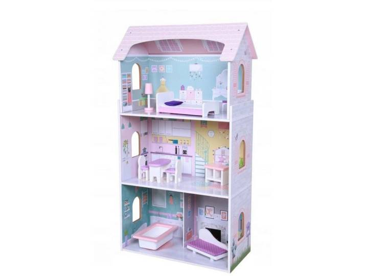 ECOTOYS Puppenhaus Dreistöckiges Puppenhaus Erdbeere