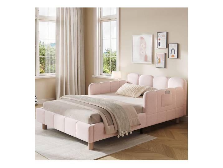 Flieks Polsterbett, Kinderbett Einzelbett 90x200cm mit Polsterkopfteil und Rausfallschutz
