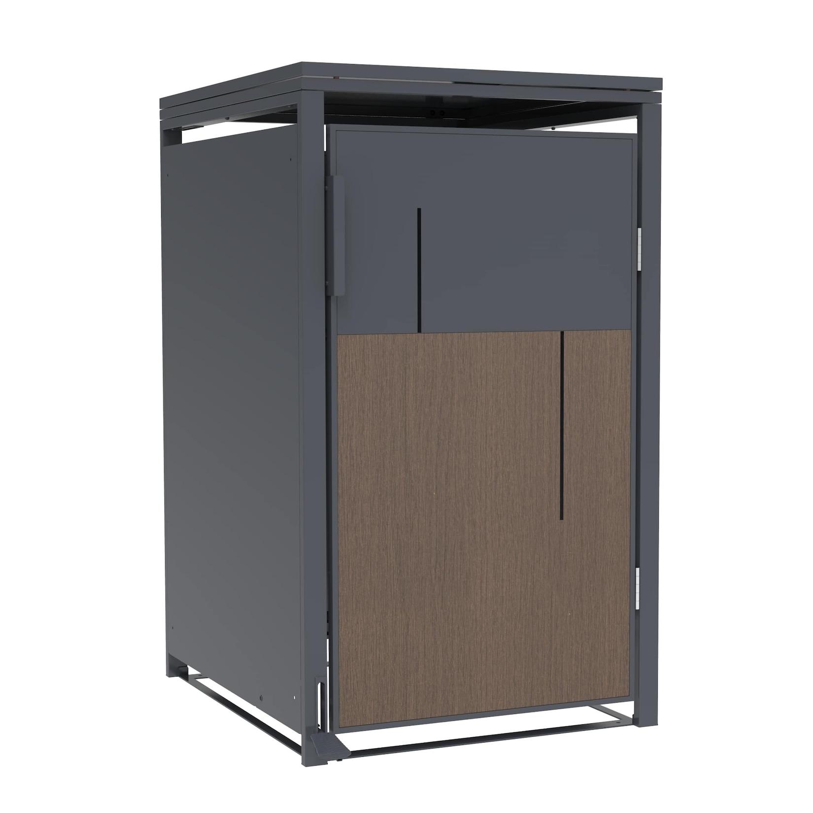 Mülltonnenbox Anthrazit mit Holzoptik für 1 Mülltonne 240L 68x80x116cm Pedal