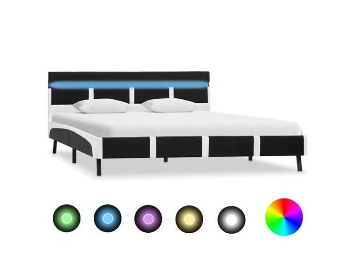 Cadre de lit LED Noir Similicuir 140x200cm -JID