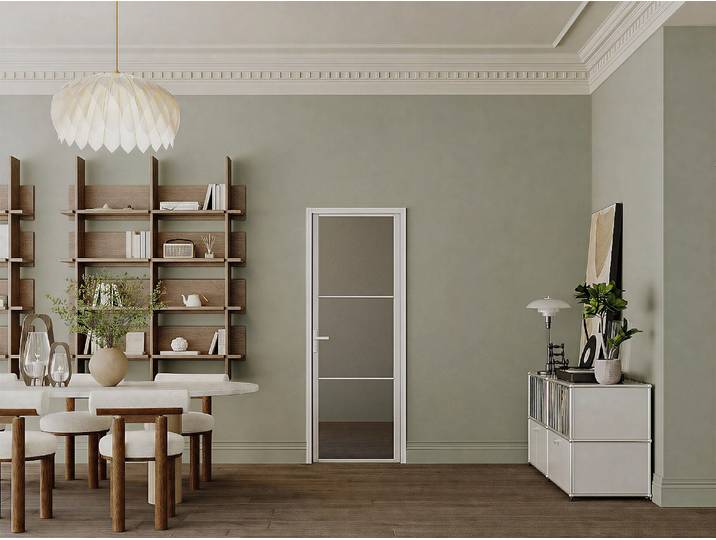 Wendbare Innentür aus Aluminium und Rauchigem Sicherheitsglas - H204 x B73 cm - Weiß MASERU