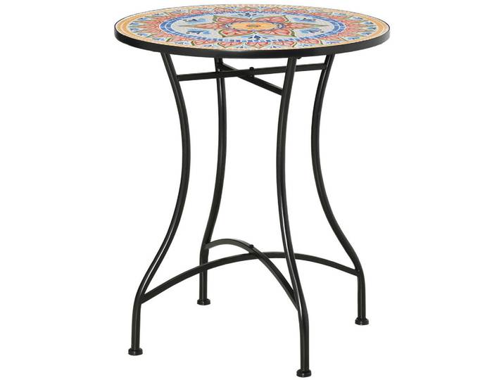 Modfu Gartentisch aus Metall Ø60x71 cm Rot mit Keramik-Mosaikplatte, Naturfarben, Zylindrisch, 60x71x60 cm, Gartenmöbel, Gartentische, Loungetische