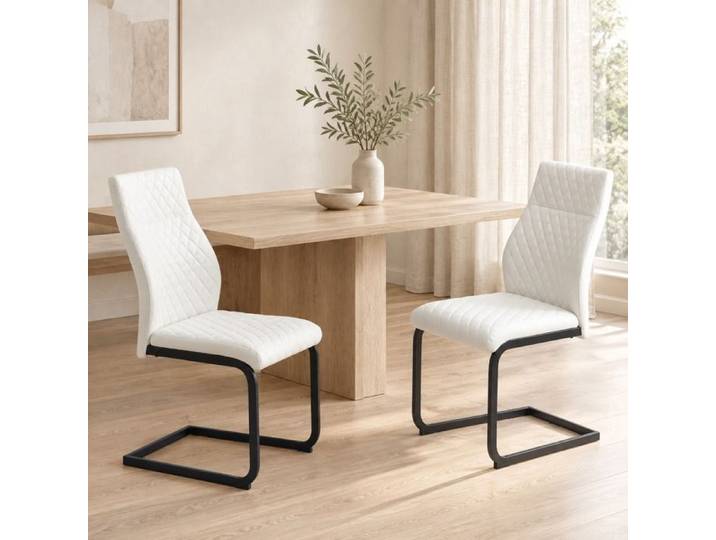 ROVRYN Ensemble table a manger ronde 107 cm avec 2 chaises blanches rangement MDF metal noir