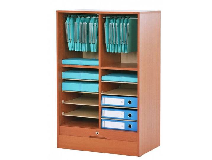 Classeur à Rideau - Merisier - L 70 x l 44 x H 140 cm - 16 Niches - 2 Kits - Fermeture à clé