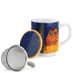 Teetassen-Set mit Deckel und Teesieb - Fantastic Felines blau