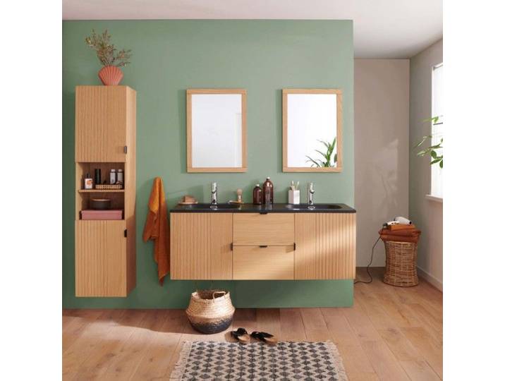 Meuble STUDIO double vasque 140cm chêne robinets miroirs colonne