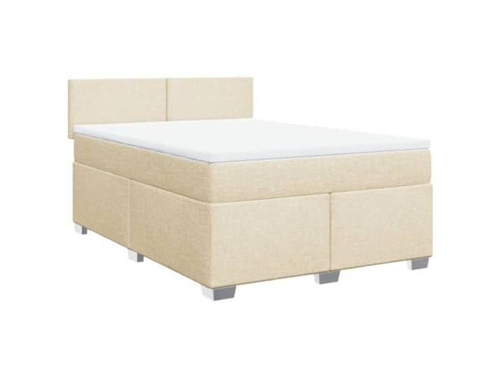 KKgypkn Boxspringbett mit Kopfteil Stoff Creme 140x200 cm inklusive Taschenfederkernmatratze und Lattenrost