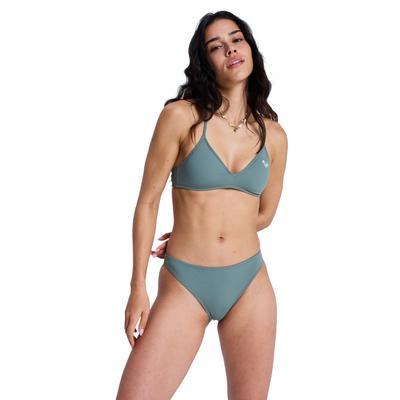Bikini-Hose ROXY "Solid Essentials Moderate", Damen, Gr. L, grün (agave grün), Obermaterial: 85% Polyester, 15% Elasthan., Badehosen Bikini-Hose