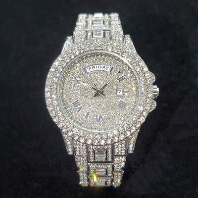 Fashion Sheath Luxury Diamond Watch For Men Hip Hop Iced Out Gold Stainless Steel Watch silver