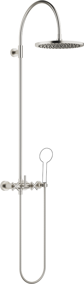 Ensemble de douche Dornbracht 26622892-06 avec mitigeur de douche à deux poignées, douchette, platine brossé