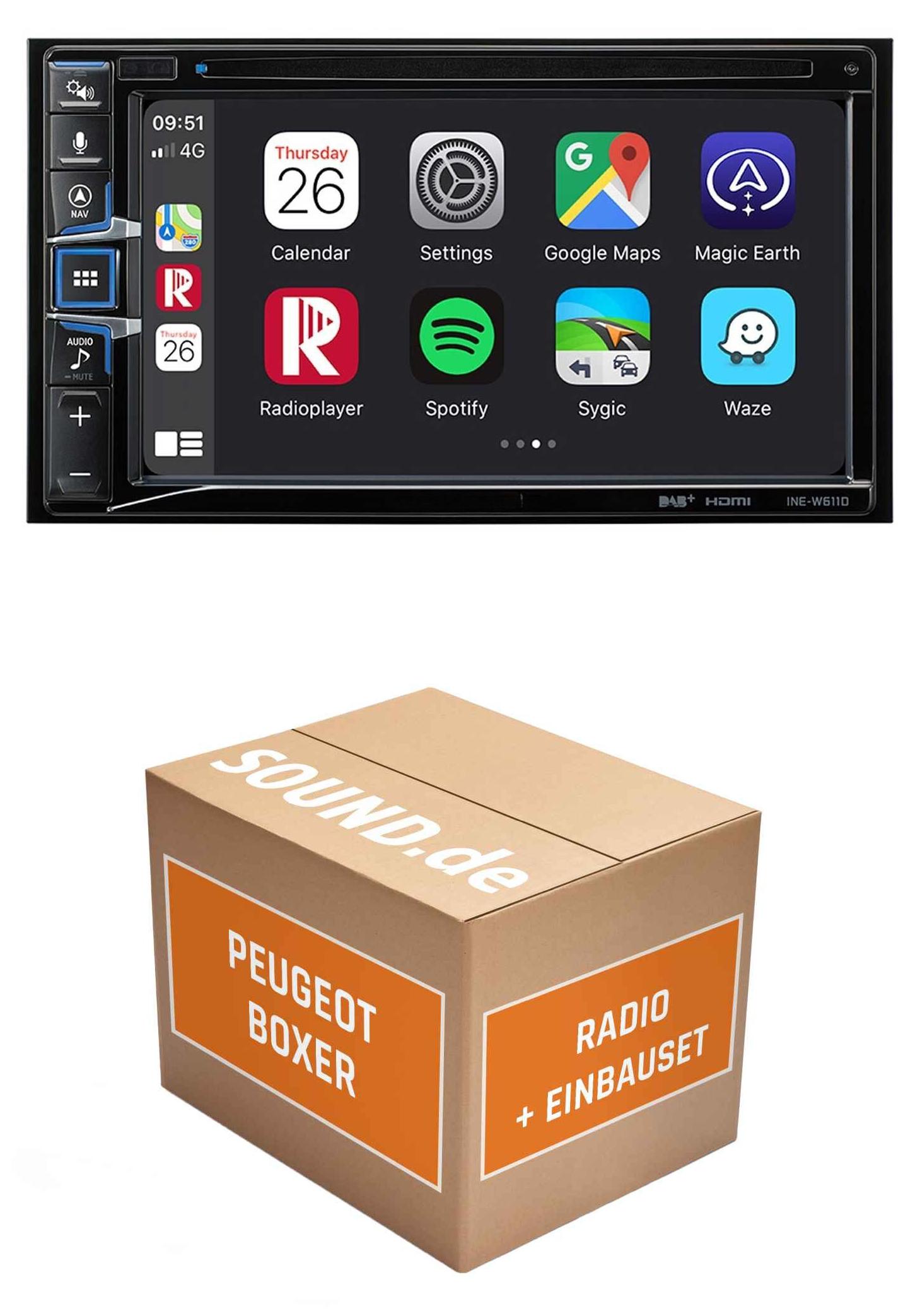 Autoradio Einbaupaket Alpine INE passend für Peugeot Boxer (2006-06/2011) | Navigationssystem CD-/DVD-Laufwerk