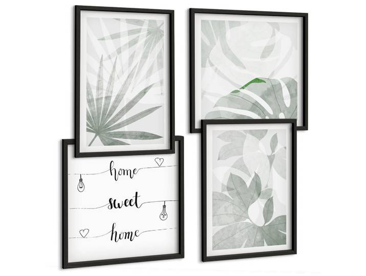 Tulup Bilder SET 4er Set - 50x50 cm & 40x60 cm Schwarzer Rahmen - Die Blätter der Pflanzen sind grünlich-grau., Kunststoff, Rechteckig, 50x50 cm, Fotografie, Bilder & Rahmen, Bilder