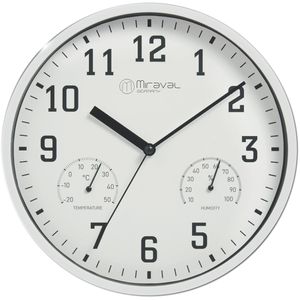 Miraval Wanduhr Kunststoff, analog, Quarzuhr, Ø 25 cm, silber, mit Thermometer & Hygrometer, lautlos