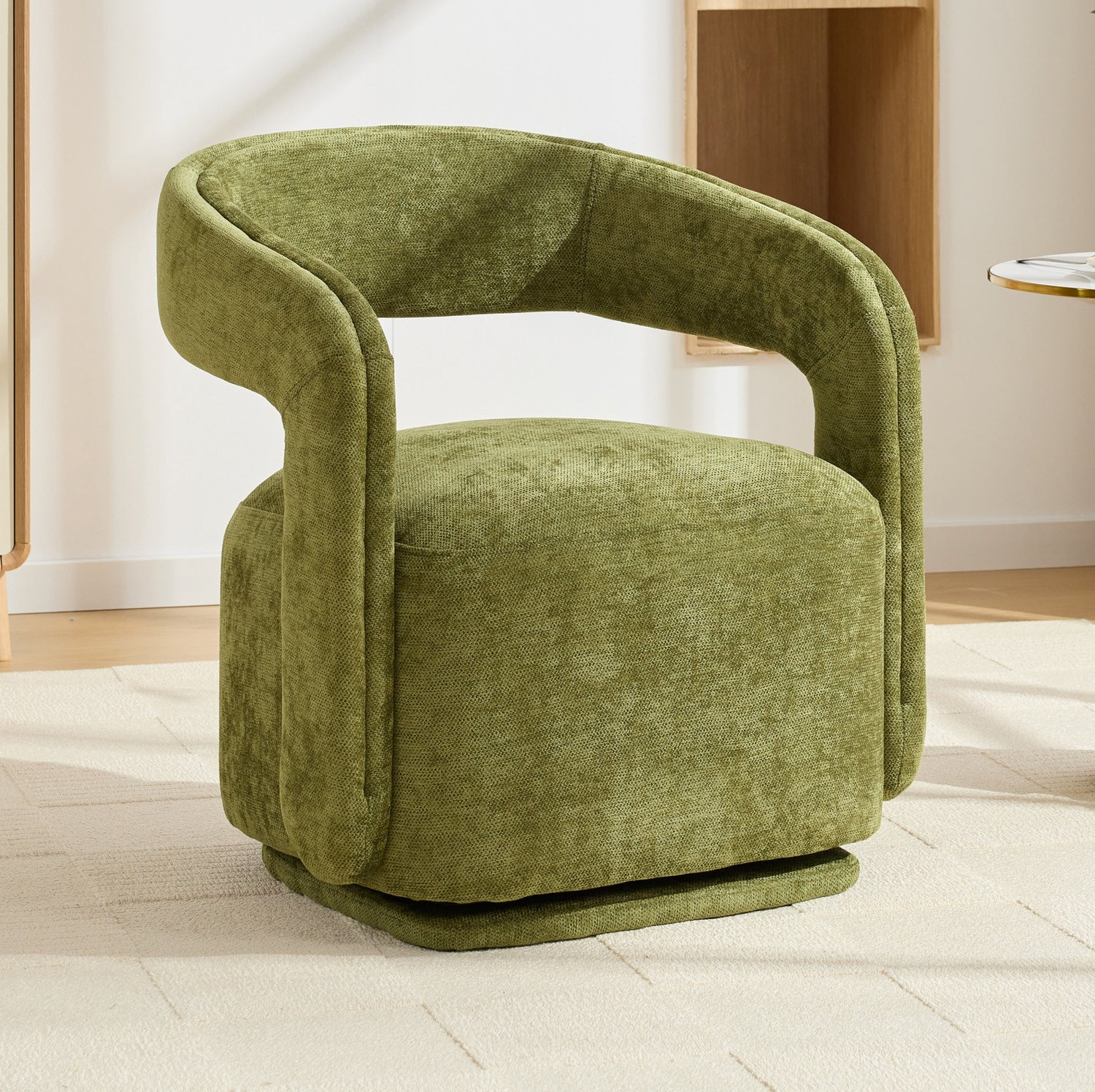 CHICFURN Draaifauteuil - 360 graden draaibaar - Chenille - Groen