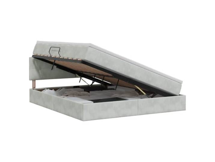 KTHLBRH Bett mit Stauraum, hellgrau, 160 x 200 cm, Samt Hydraulischer Aufzug, Samtbezug, quadratische Griffe, mittelfeste Matratze, Platz unter Matratze