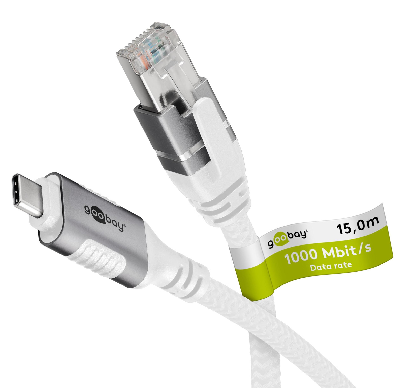 Goobay 74181 Ethernet-kabel USB-C naar RJ45, 15 meter, wit