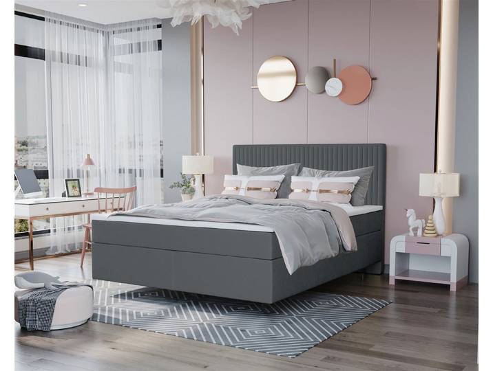 Fun Möbel Boxspringbett Schlafzimmerbett ROCIO Nr. 2 Delux (Stoff Monolith, Hochwertiger Viscoschaum-Topper), Besonderheit ist die scheinbar schwebende Optik !