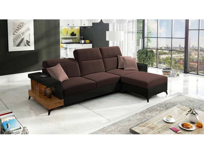Best for Home Ecksofa Ecksofa mit Schlaffunktion, Ablageelement und verstellbaren, Ecksofa mit USB & Beleuchtung, hat zwie USB-Anschluss