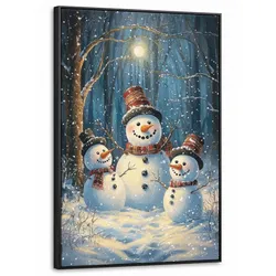 LEINWAND Bilder mit Rahmen - Schneemann - Schnee - Winter - Wald - 60x90