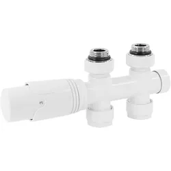 LuxeBath Ventil-Armaturen Set Multiblock Weiß Durchgangsform, mit Thermostatkopf, Anschlussgarnitur für Badheizkörper Mittelanschluss, Rohre aus dem