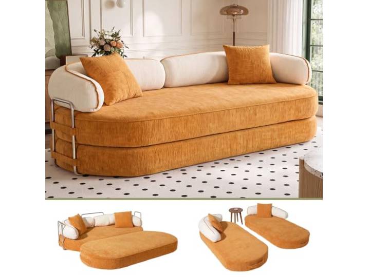 LIOVOYO Schlafsofa 4-in-1, modernes Sofa mit Fußboden aus Cordstoff (Orange)