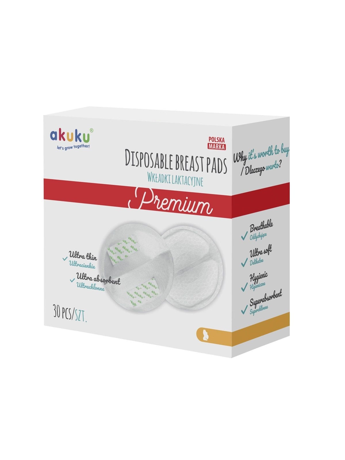 Akuku Disposable breast pads PREMIUM (30 pcs)