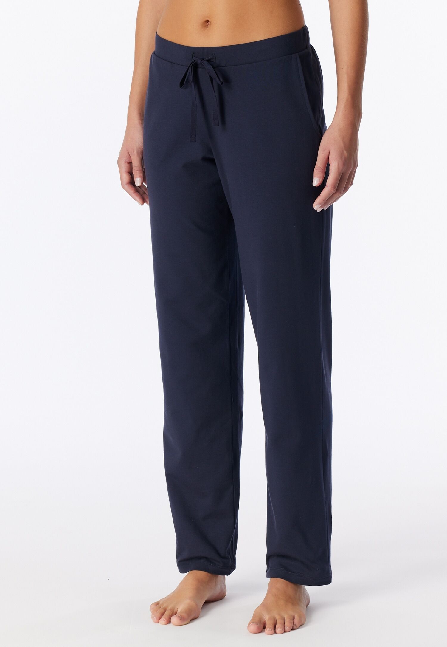 Pyjamahose SCHIESSER "Mix + Relax", Damen, Gr. 42, N-Gr, blau (860, tiefblau), Single Jersey, Obermaterial: 95% Baumwolle, 5% Elasthan, lang, Hosen Pyjamahose, Cotton-Mix, Gummizug, Bindeband, seitliche Taschen 860, tiefblau 42, N-Gr