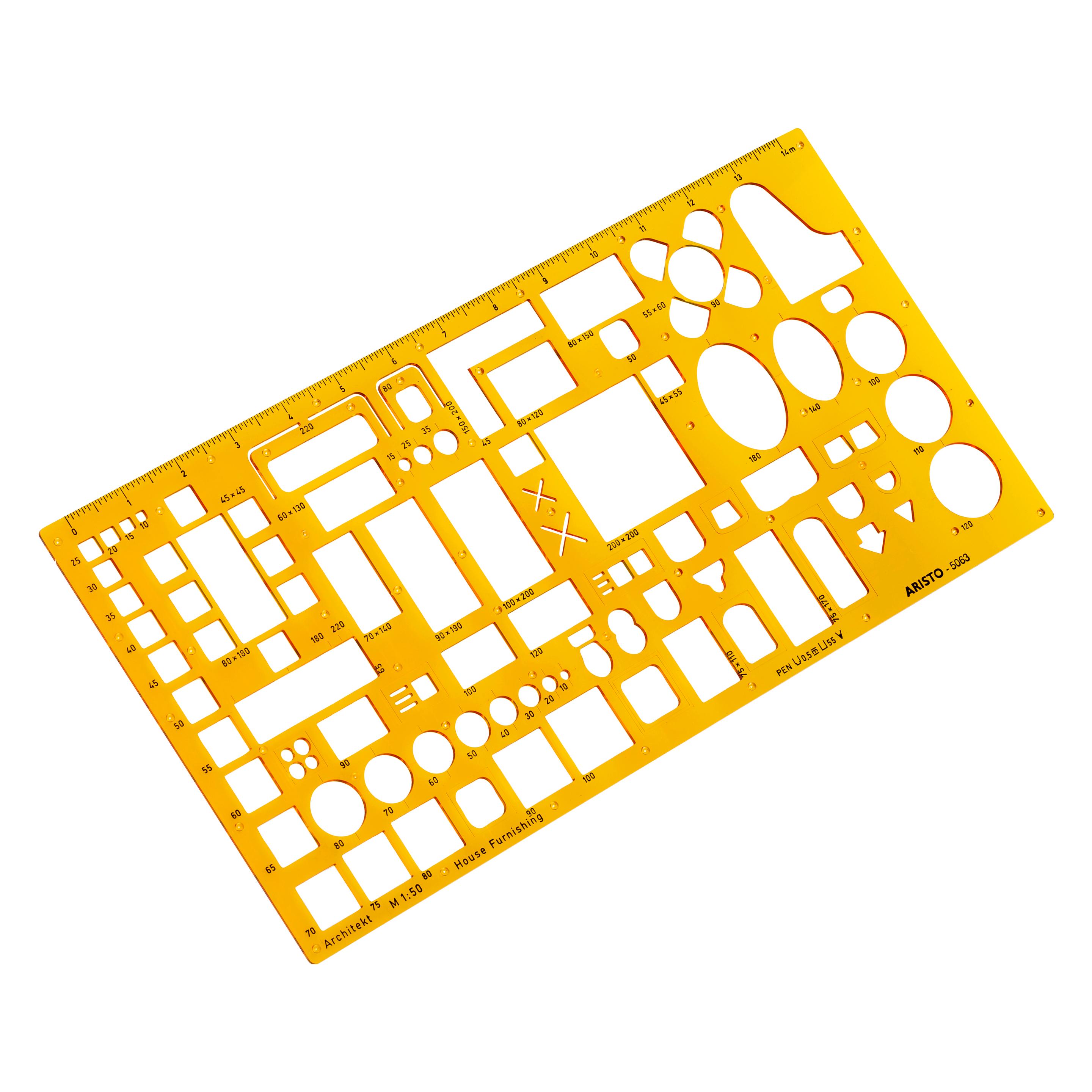 Aristo Möblierungsschablone 1:50 gelb (30 cm, Kunststoff) (70-AR5063)