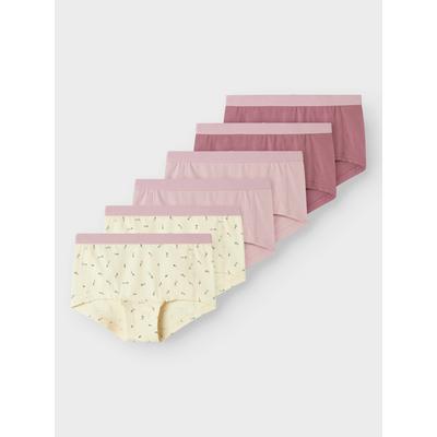 Hipster NAME IT "NKFHIPSTER 6P BUTTERCREAM FLORAL NOOS", Mädchen, Gr. 86, 6 Stk., Jersey, beige (buttercream), Jersey, Obermaterial: 95% Baumwolle, 5% Elasthan, bedruckt, unifarben, eng, Unterhosen