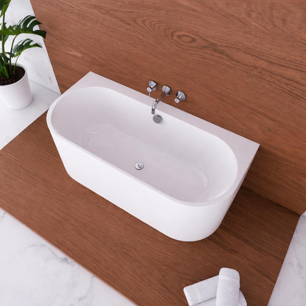 ECOLAM Vorwand Badewanne 180x80 cm Vigoo Wall Siphon Click Clack halb freistehende Wanne für Zwei Acrylwanne Wandbadewanne