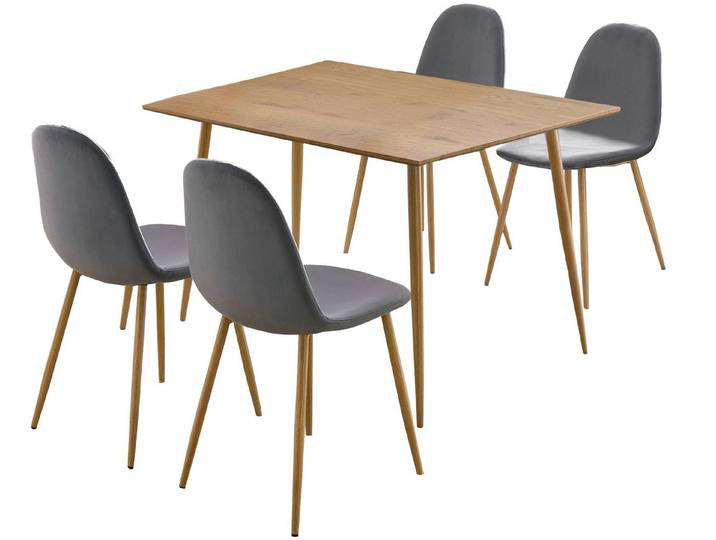 loft24 Essgruppe Matcha, (5-tlg), 1 Esstisch 120 cm, 4 Stühle, Sitzhöhe 48 cm