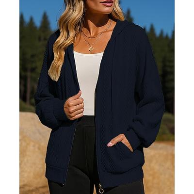 Damen Einfarbig Jacke mit durchgehendem Reißverschluss Kapuzenpullover Tasche Langarm Oberteil Athleisure Herbst Mode Training Outdoor Laufen Sportbekleidung Sportkleidung Schwarz Weiß Rosa