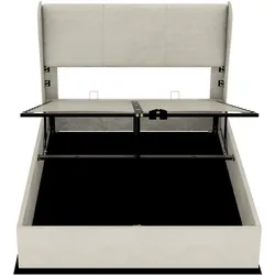 OKWISH Polsterbett Stoff/Metall Beige 140x200 cm mit gepolstertem Kopfteil und Rückenlehne, einfache Montage