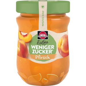 Schwartau Fruchtaufstrich Extra weniger Zucker, Pfirsich, vegan, 50% Fruchtgehalt, im Glas, 300 g
