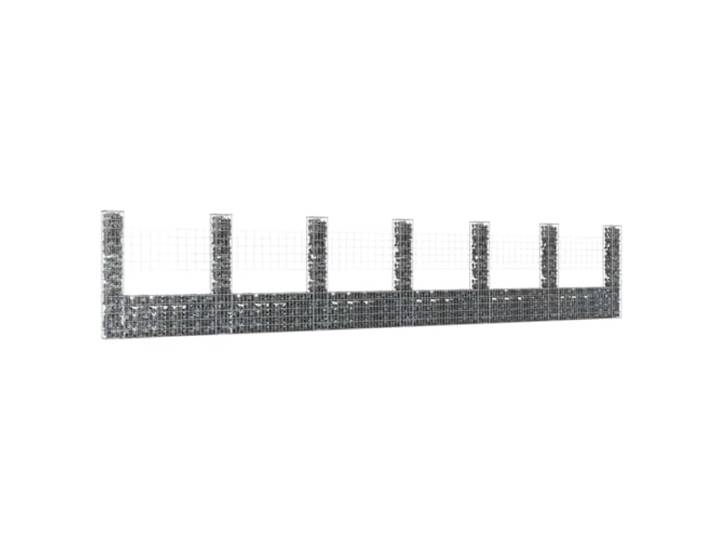 Gabionenkorb U-Form mit 7 Säulen Eisen 740x20x150 cm, Gabione für Stützmauer, Drahtquerschnitt 3,5 mm, rostfrei und witterungsbeständig, befüllbar mit Steinen oder Kies